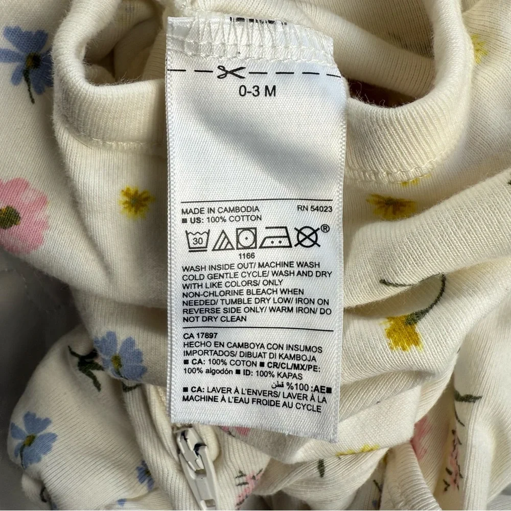 Carter's & Old Navy 100% Cotton Floral Footies Pajamas Pink White Yellow 0-3 EUC